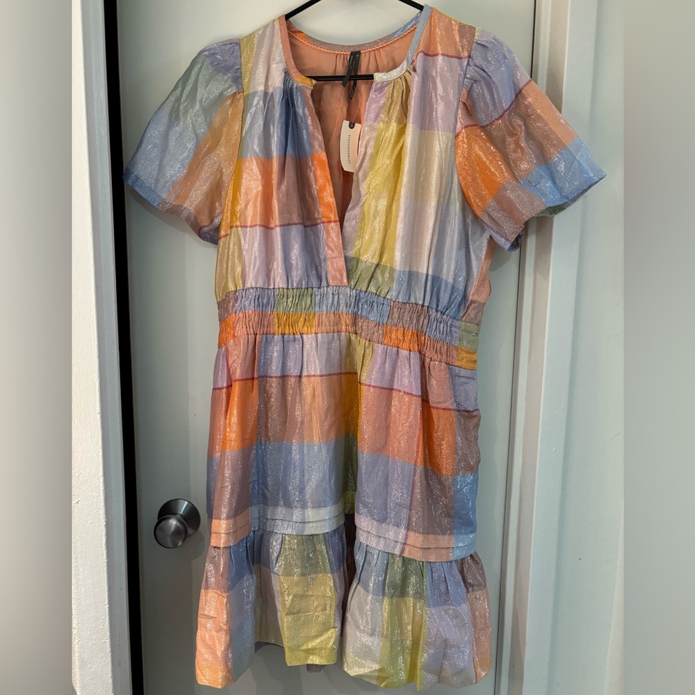 Anthropologie The Somerset Mini Dress Metallic Plaid XL NWT
